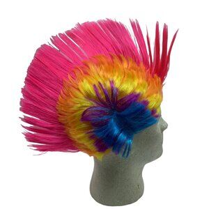 Rainbow Mohawk Costume Wig Vibrant Synthetic Hair Adult One Size Clown Halloween